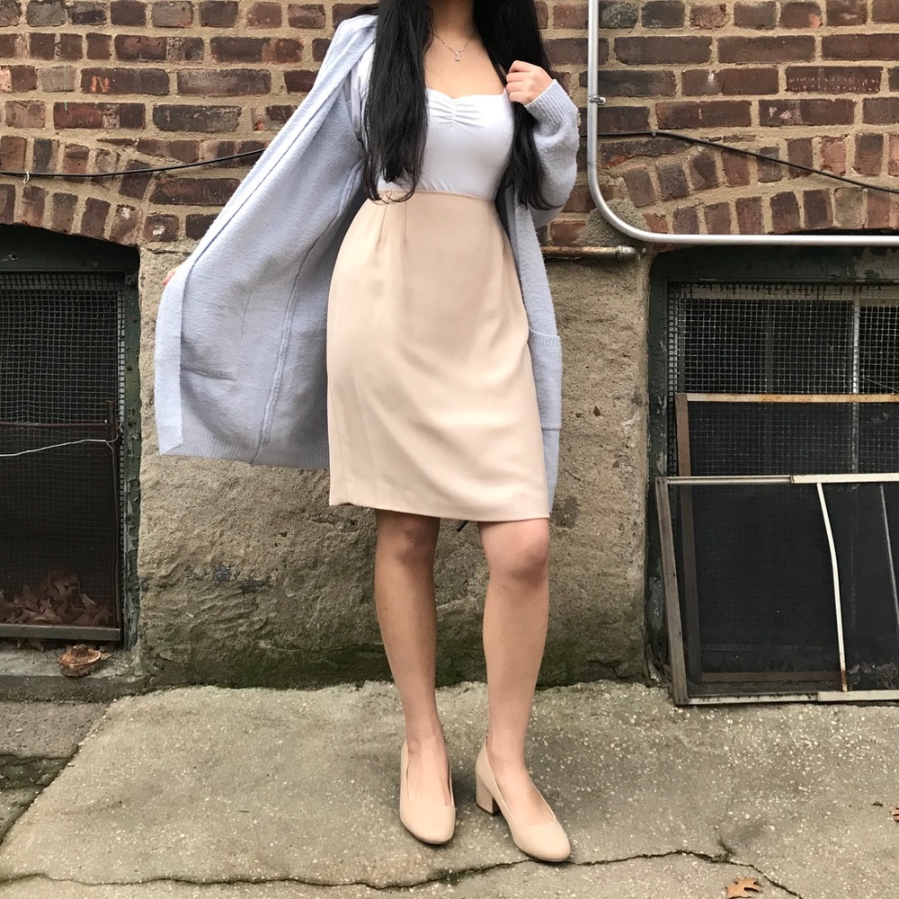 Vintage Nude Beige Lined Pencil Skirt